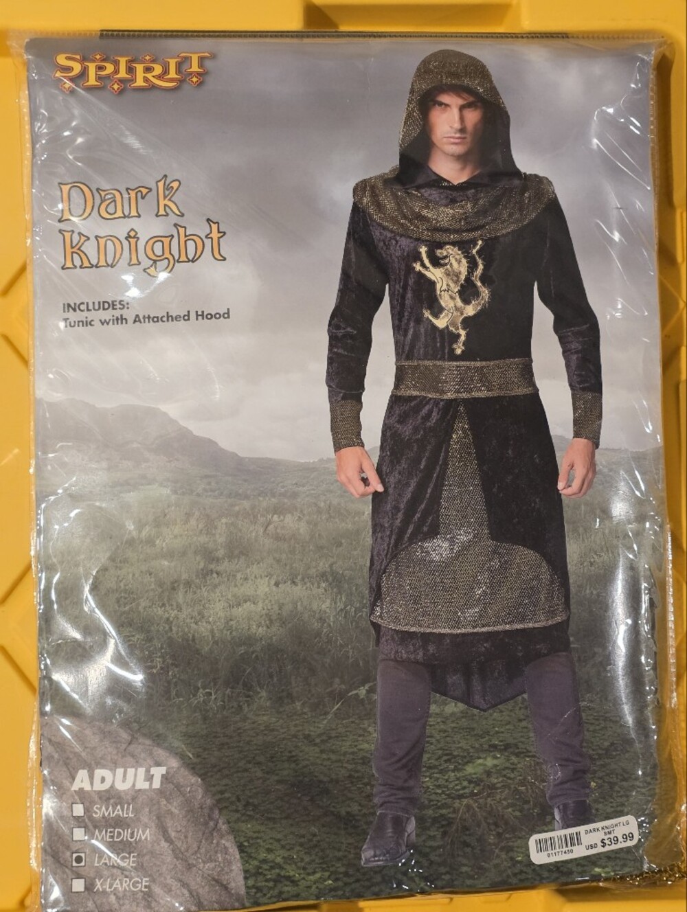 Spirit Halloween Dark Knight Adult Costume Tunic with Hood - Size Large
